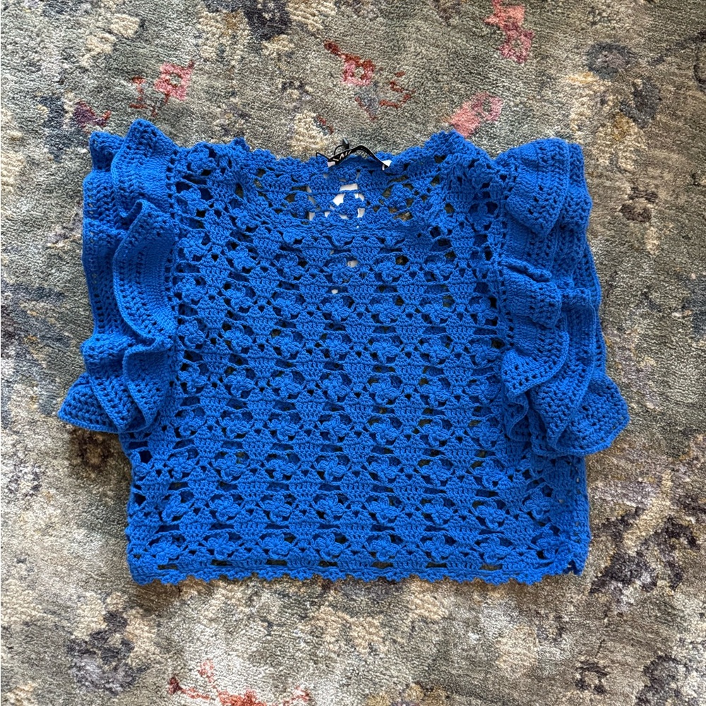Zara Handcrafted Crochet Ruffle Top